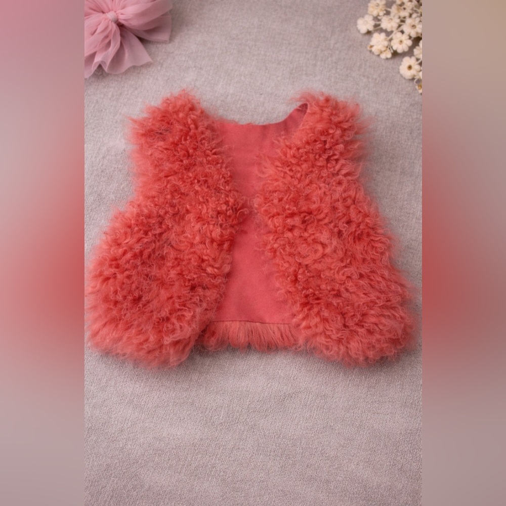 Bonpoint Lambskin Fur Vest | Baby Heirloom | Photo Shoot / Holiday | NWT | Coral